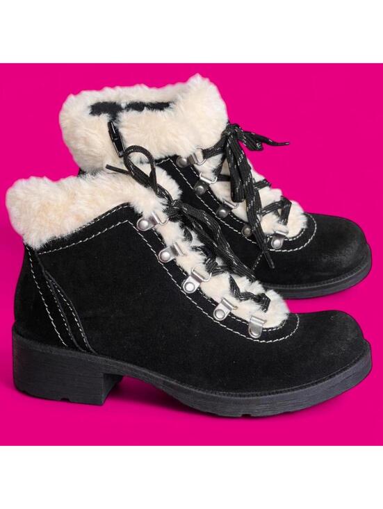 Earth Origins Shoes - Earth Origins black faux fur trim ankle boots